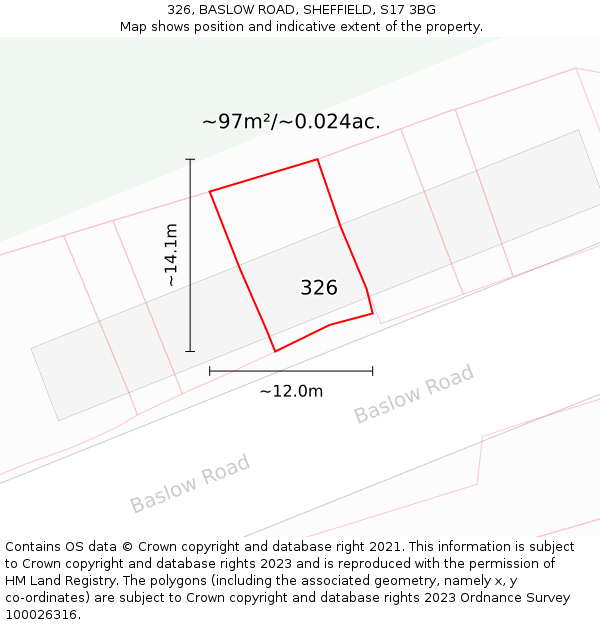 326, BASLOW ROAD, SHEFFIELD, S17 3BG: Plot and title map