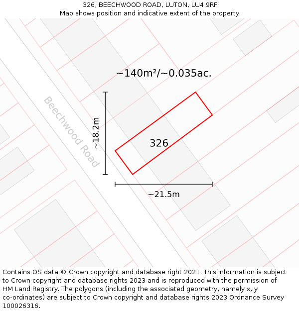 326, BEECHWOOD ROAD, LUTON, LU4 9RF: Plot and title map