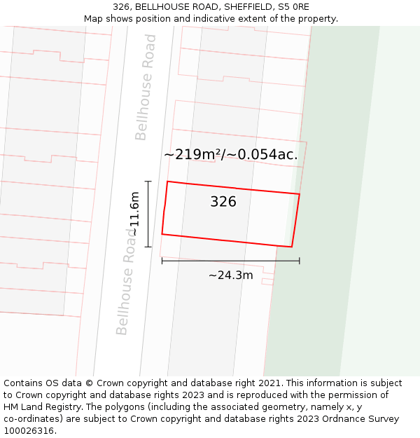 326, BELLHOUSE ROAD, SHEFFIELD, S5 0RE: Plot and title map