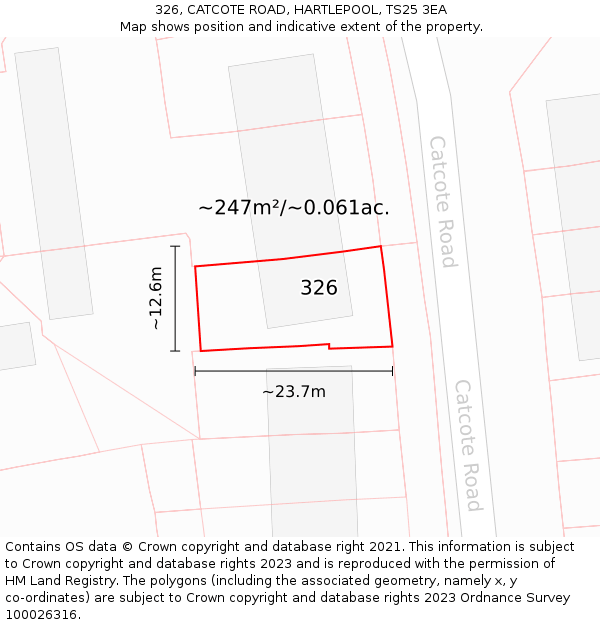 326, CATCOTE ROAD, HARTLEPOOL, TS25 3EA: Plot and title map