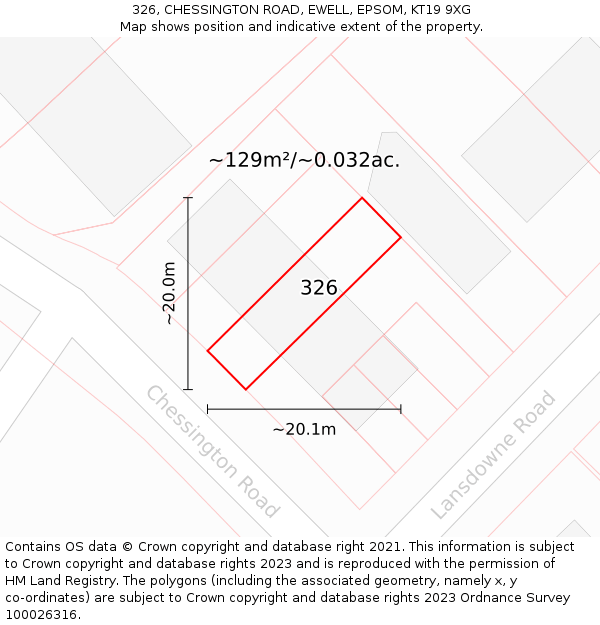 326, CHESSINGTON ROAD, EWELL, EPSOM, KT19 9XG: Plot and title map