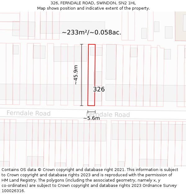 326, FERNDALE ROAD, SWINDON, SN2 1HL: Plot and title map
