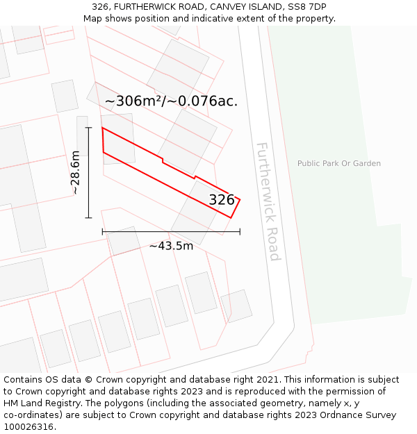 326, FURTHERWICK ROAD, CANVEY ISLAND, SS8 7DP: Plot and title map