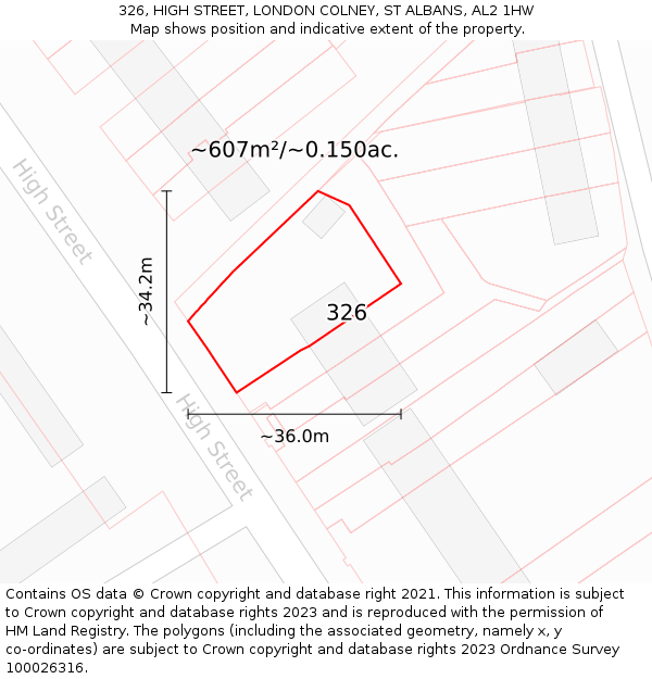 326, HIGH STREET, LONDON COLNEY, ST ALBANS, AL2 1HW: Plot and title map