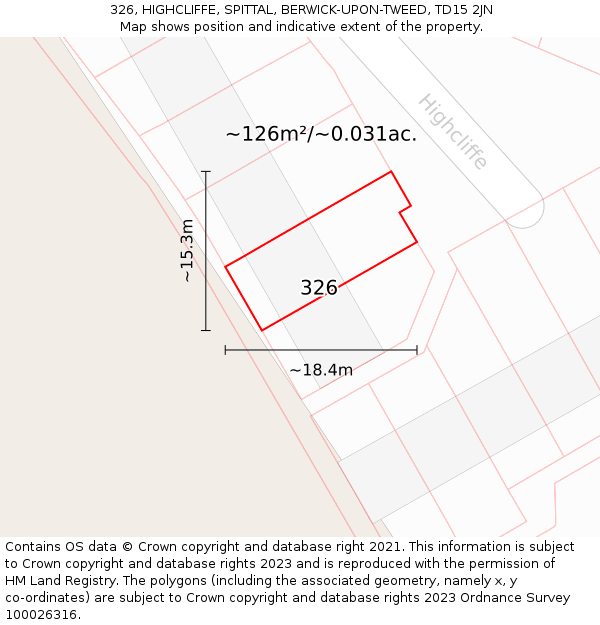 326, HIGHCLIFFE, SPITTAL, BERWICK-UPON-TWEED, TD15 2JN: Plot and title map