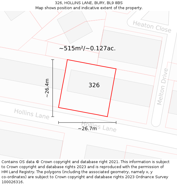 326, HOLLINS LANE, BURY, BL9 8BS: Plot and title map