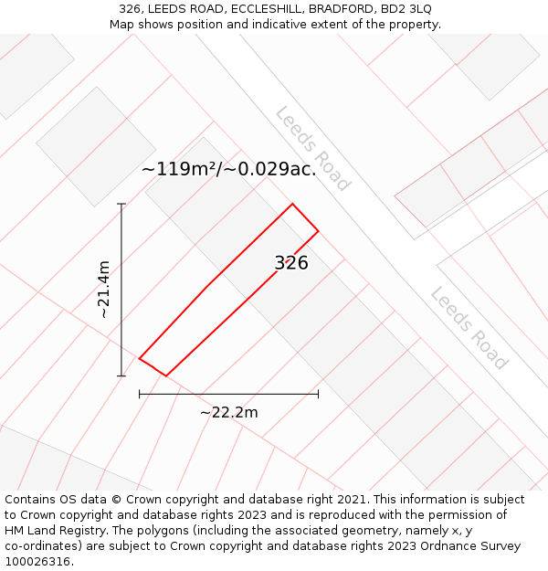 326, LEEDS ROAD, ECCLESHILL, BRADFORD, BD2 3LQ: Plot and title map