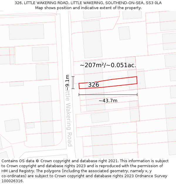 326, LITTLE WAKERING ROAD, LITTLE WAKERING, SOUTHEND-ON-SEA, SS3 0LA: Plot and title map