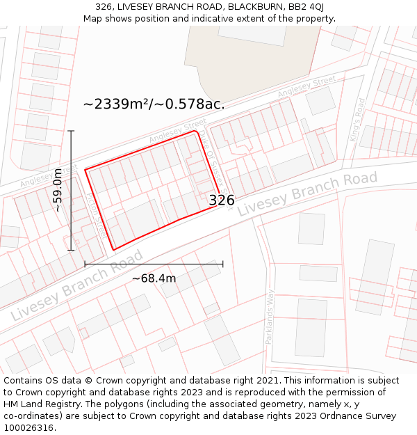 326, LIVESEY BRANCH ROAD, BLACKBURN, BB2 4QJ: Plot and title map