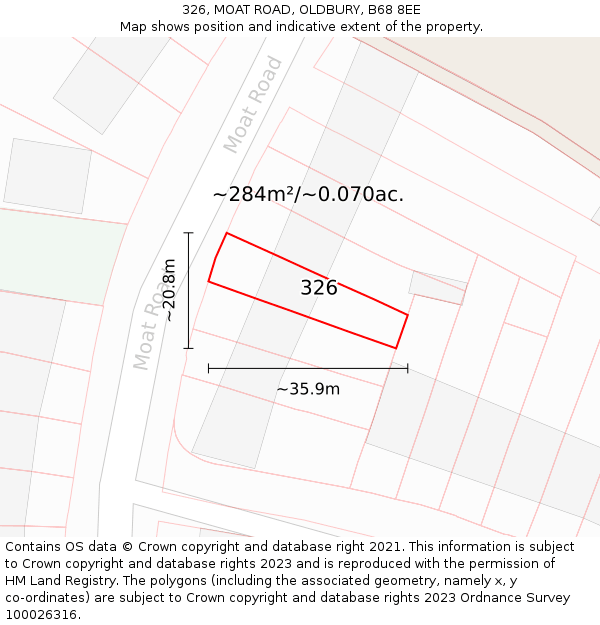 326, MOAT ROAD, OLDBURY, B68 8EE: Plot and title map
