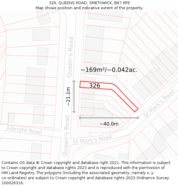 326, QUEENS ROAD, SMETHWICK, B67 6PE: Plot and title map