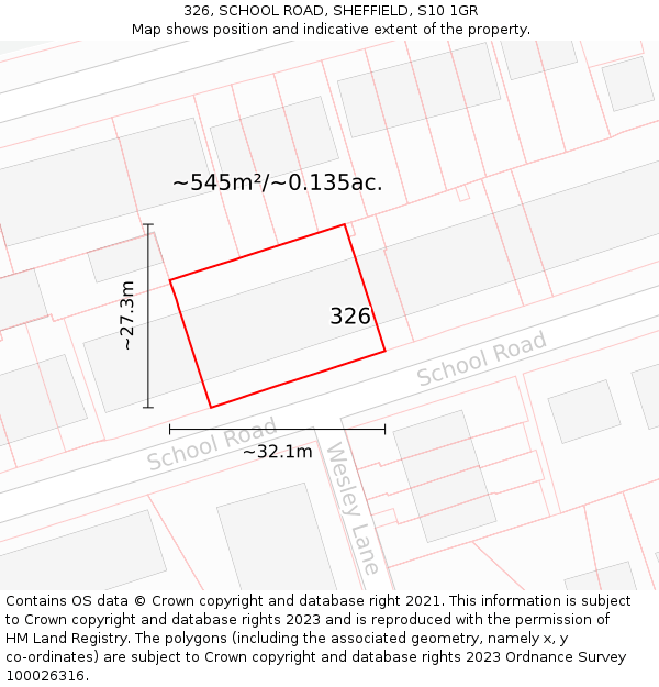 326, SCHOOL ROAD, SHEFFIELD, S10 1GR: Plot and title map