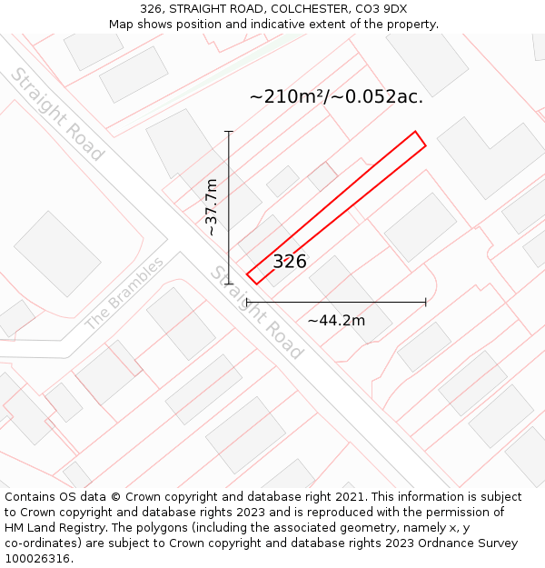 326, STRAIGHT ROAD, COLCHESTER, CO3 9DX: Plot and title map