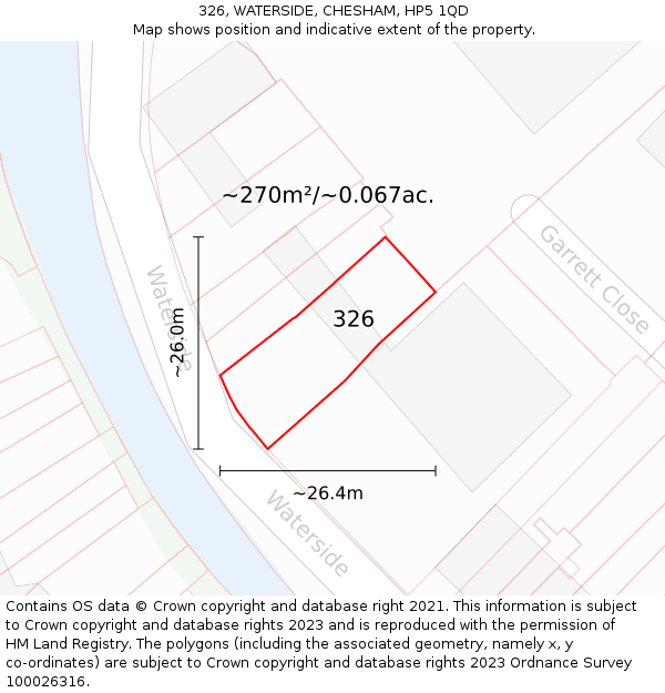 326, WATERSIDE, CHESHAM, HP5 1QD: Plot and title map
