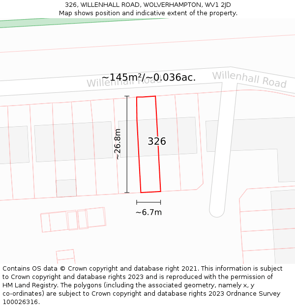 326, WILLENHALL ROAD, WOLVERHAMPTON, WV1 2JD: Plot and title map