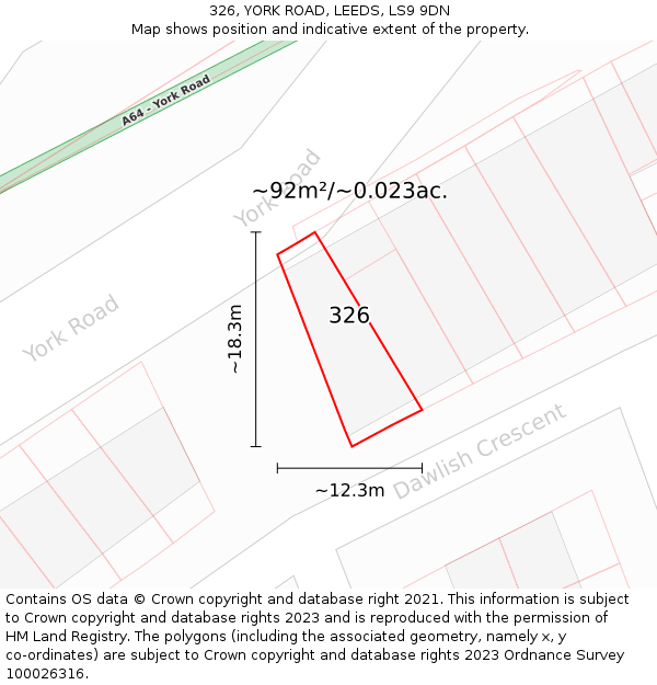 326, YORK ROAD, LEEDS, LS9 9DN: Plot and title map