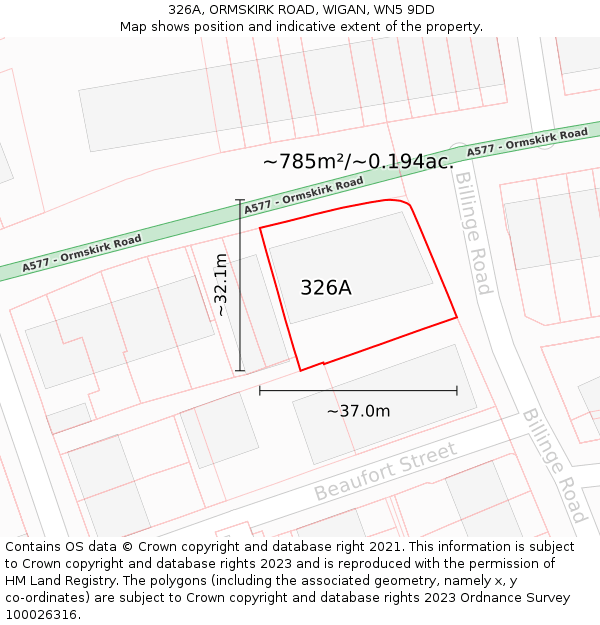 326A, ORMSKIRK ROAD, WIGAN, WN5 9DD: Plot and title map