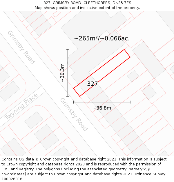 327, GRIMSBY ROAD, CLEETHORPES, DN35 7ES: Plot and title map