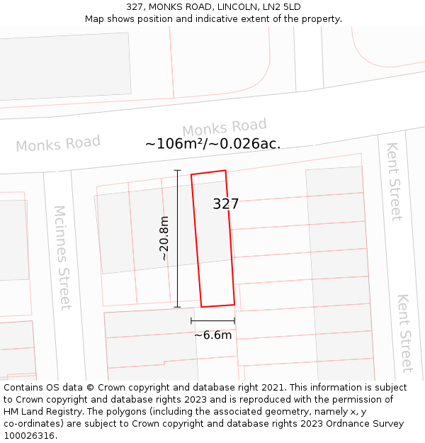 327, MONKS ROAD, LINCOLN, LN2 5LD: Plot and title map