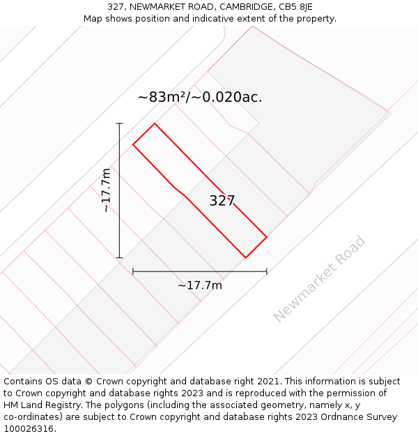 327, NEWMARKET ROAD, CAMBRIDGE, CB5 8JE: Plot and title map