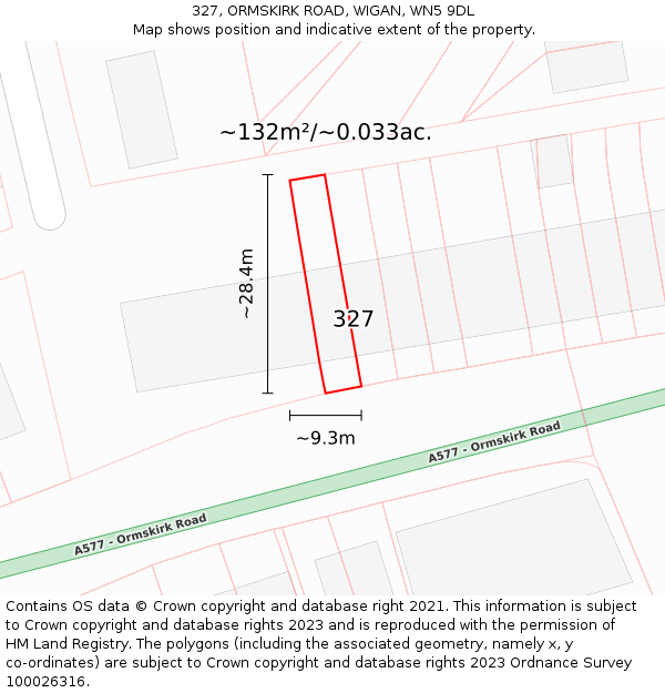 327, ORMSKIRK ROAD, WIGAN, WN5 9DL: Plot and title map