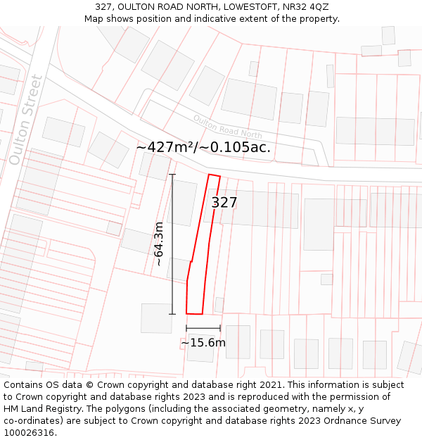 327, OULTON ROAD NORTH, LOWESTOFT, NR32 4QZ: Plot and title map