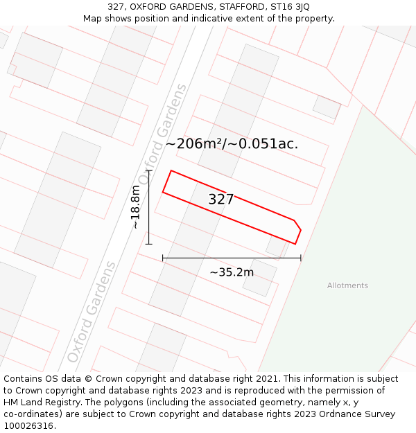 327, OXFORD GARDENS, STAFFORD, ST16 3JQ: Plot and title map