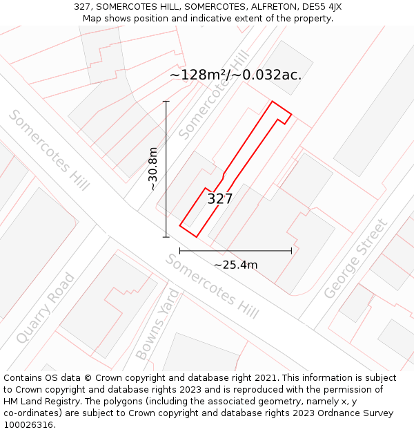 327, SOMERCOTES HILL, SOMERCOTES, ALFRETON, DE55 4JX: Plot and title map