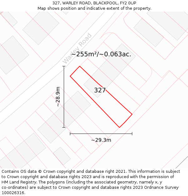327, WARLEY ROAD, BLACKPOOL, FY2 0UP: Plot and title map