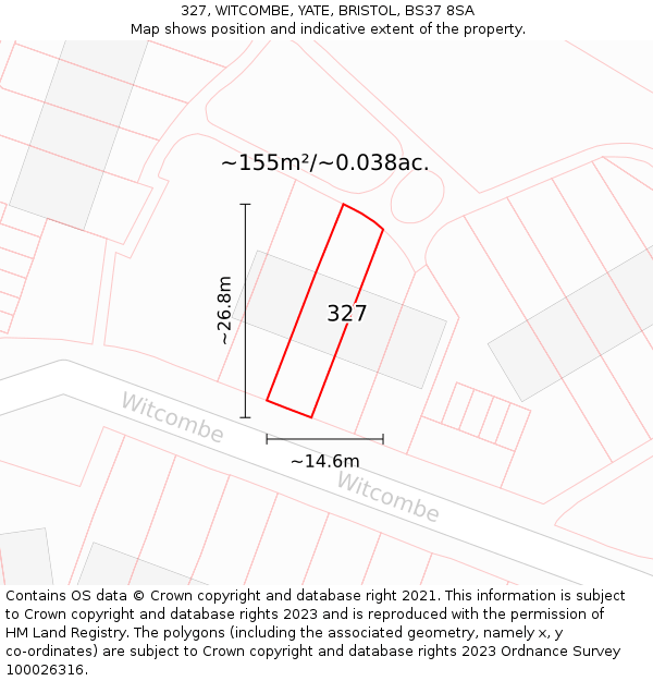 327, WITCOMBE, YATE, BRISTOL, BS37 8SA: Plot and title map