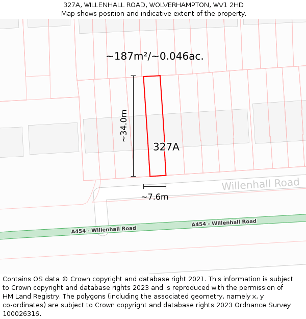 327A, WILLENHALL ROAD, WOLVERHAMPTON, WV1 2HD: Plot and title map
