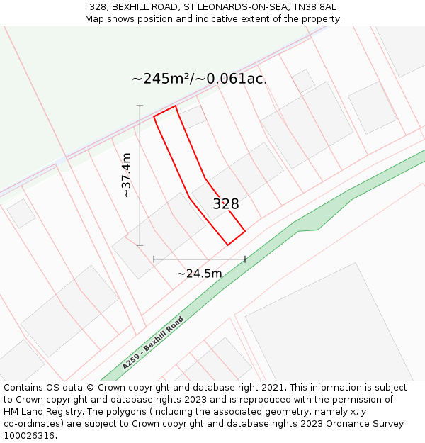 328, BEXHILL ROAD, ST LEONARDS-ON-SEA, TN38 8AL: Plot and title map
