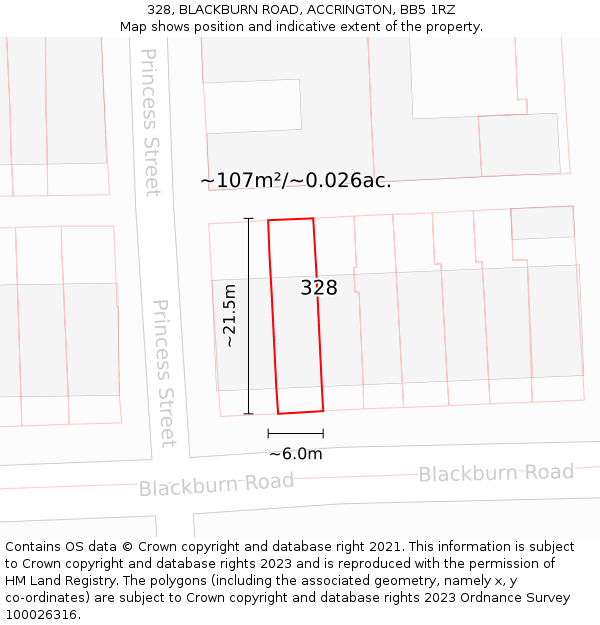 328, BLACKBURN ROAD, ACCRINGTON, BB5 1RZ: Plot and title map