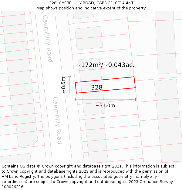 328, CAERPHILLY ROAD, CARDIFF, CF14 4NT: Plot and title map