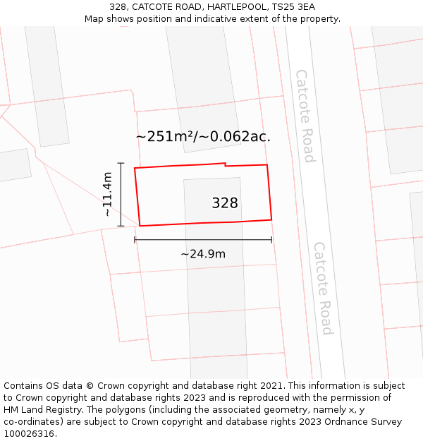 328, CATCOTE ROAD, HARTLEPOOL, TS25 3EA: Plot and title map
