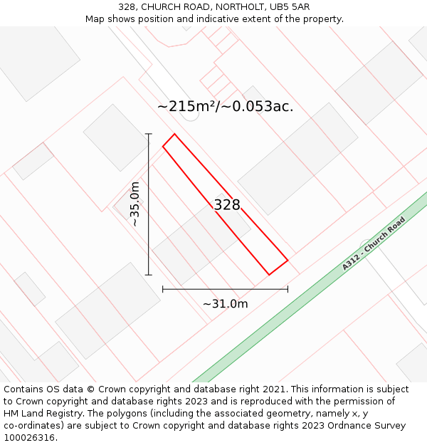 328, CHURCH ROAD, NORTHOLT, UB5 5AR: Plot and title map