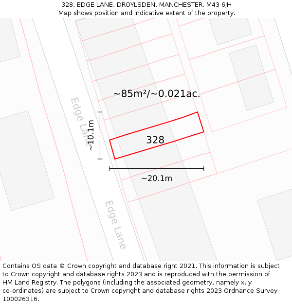 328, EDGE LANE, DROYLSDEN, MANCHESTER, M43 6JH: Plot and title map
