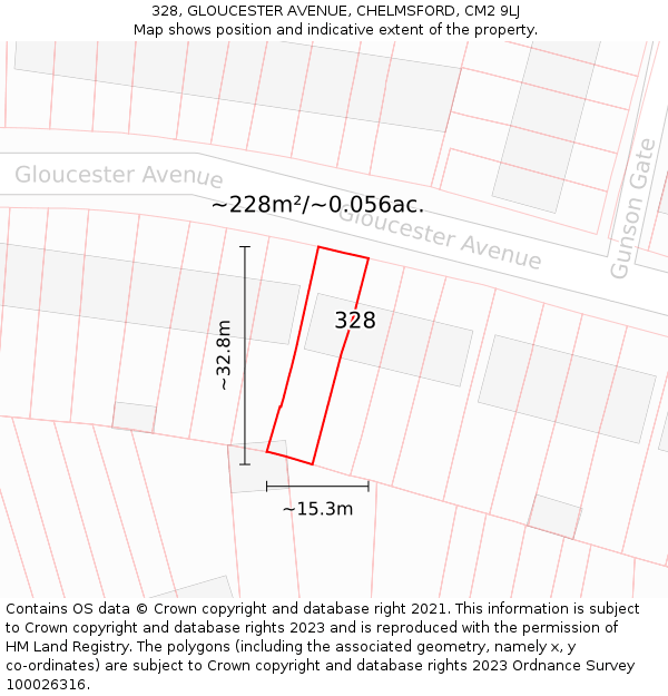328, GLOUCESTER AVENUE, CHELMSFORD, CM2 9LJ: Plot and title map