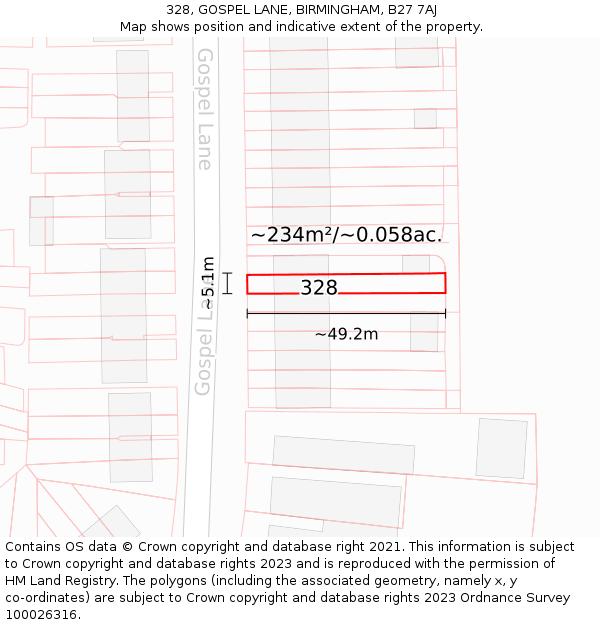 328, GOSPEL LANE, BIRMINGHAM, B27 7AJ: Plot and title map