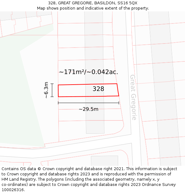 328, GREAT GREGORIE, BASILDON, SS16 5QX: Plot and title map