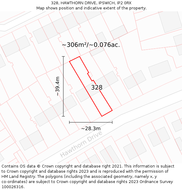 328, HAWTHORN DRIVE, IPSWICH, IP2 0RX: Plot and title map