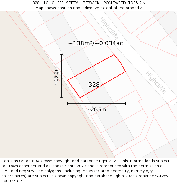 328, HIGHCLIFFE, SPITTAL, BERWICK-UPON-TWEED, TD15 2JN: Plot and title map