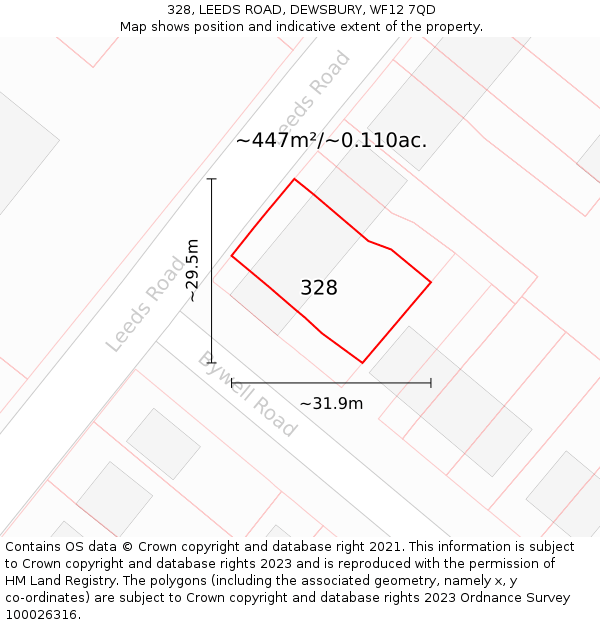 328, LEEDS ROAD, DEWSBURY, WF12 7QD: Plot and title map