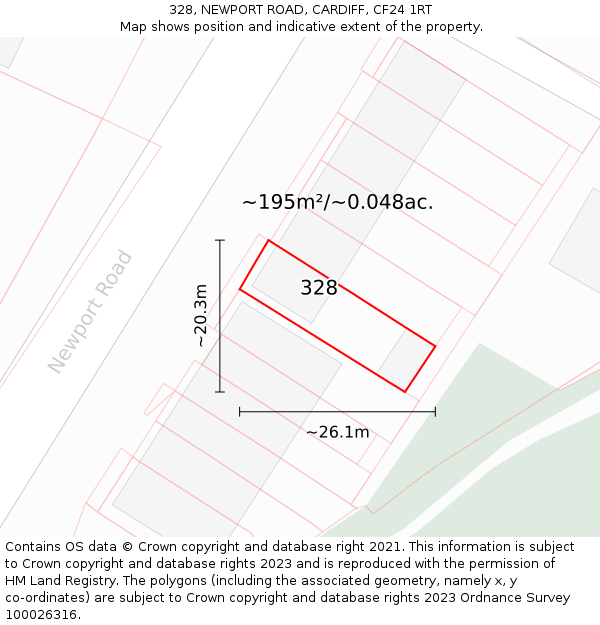 328, NEWPORT ROAD, CARDIFF, CF24 1RT: Plot and title map