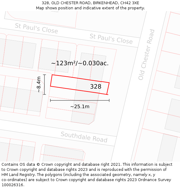 328, OLD CHESTER ROAD, BIRKENHEAD, CH42 3XE: Plot and title map