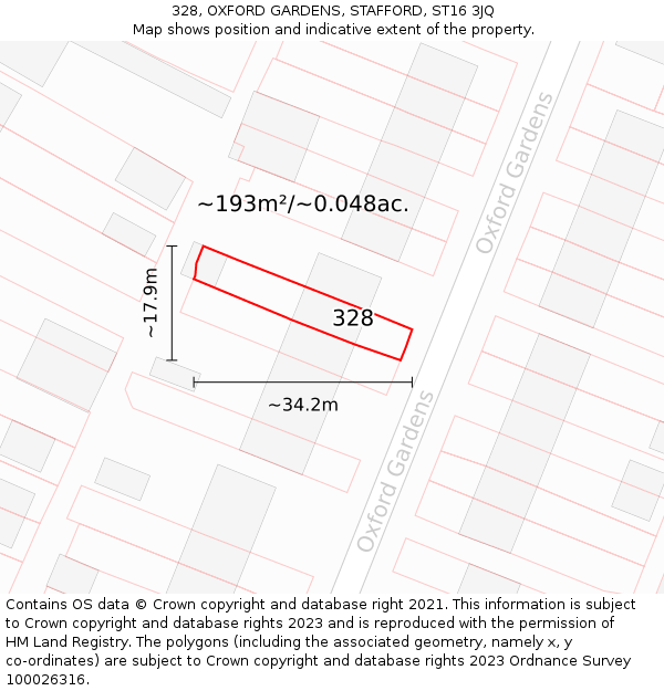 328, OXFORD GARDENS, STAFFORD, ST16 3JQ: Plot and title map
