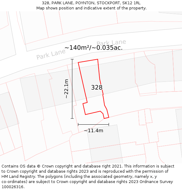 328, PARK LANE, POYNTON, STOCKPORT, SK12 1RL: Plot and title map