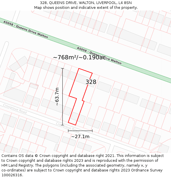 328, QUEENS DRIVE, WALTON, LIVERPOOL, L4 8SN: Plot and title map