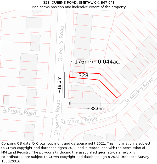 328, QUEENS ROAD, SMETHWICK, B67 6PE: Plot and title map