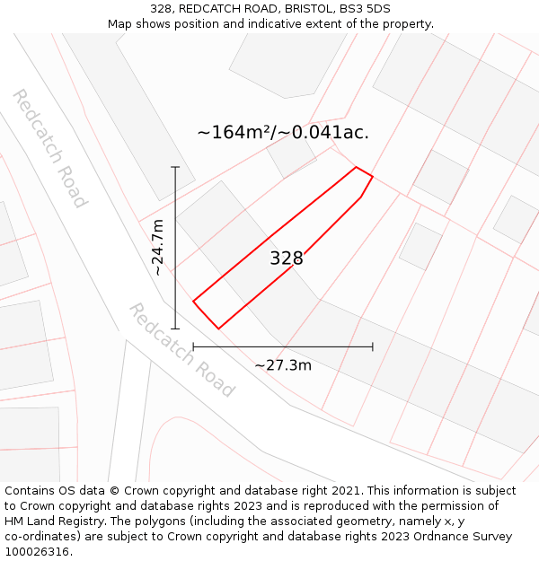 328, REDCATCH ROAD, BRISTOL, BS3 5DS: Plot and title map